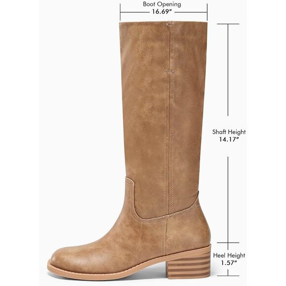 Women's Knee High Boots Square Toe Chunky Block Heel Comfortable Low Heel Shoes - Picture 4 of 5